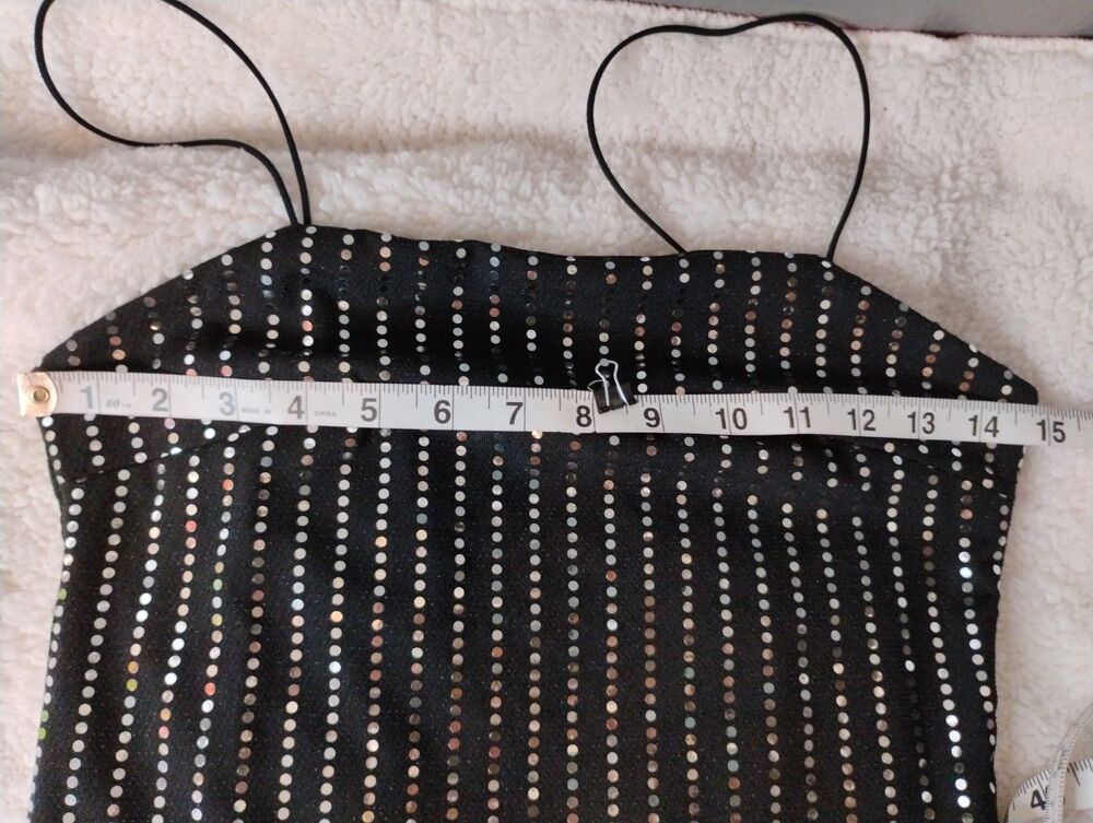 Forever 21 Black Sequin Strappy Bodycon Mini Dress Sz S Sleeveless - Picture 5 of 8